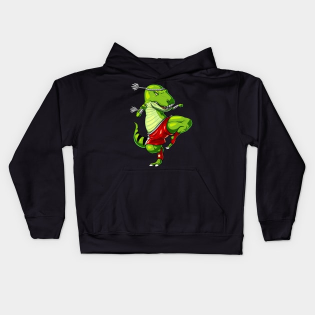 Muay Thai T-Rex Dinosaur Kids Hoodie by underheaven